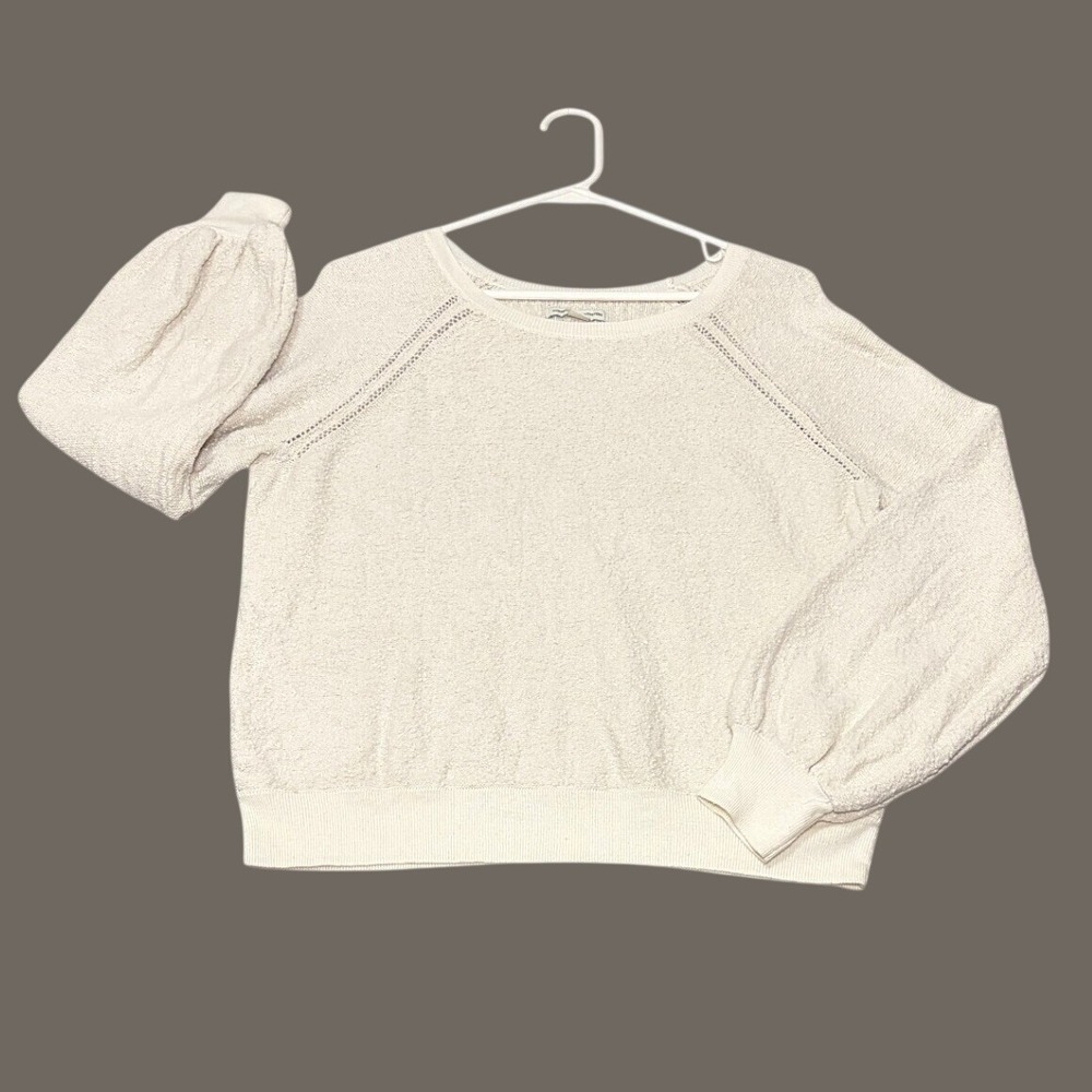 American Eagle Textured Balloon Sleeve Sweatshirt Cream White Women's M